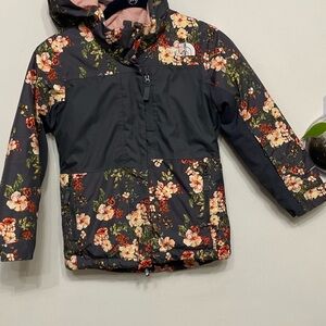 The North Face Gray and Pink Raincoat with Floral Pattern